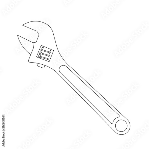 Adjustable Wrench Outline Icon Illustration on White Background