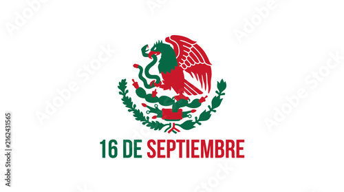Mexican Flag Emblem with Date Isolated