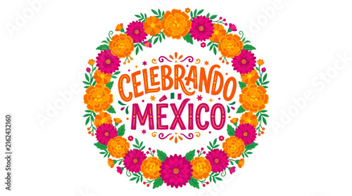 Colorful Floral Wreath Celebrating Mexican Culture