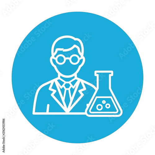 Принти на полотні Scientist in lab coat with beaker and goggles