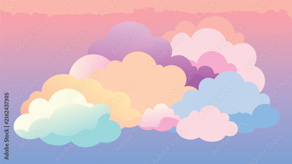Fototapeta premium Editorial pastel clouds sky background vector illustration with atmosphere illustration background creative wallpaper abstract decoration aesthetic peaceful gradient