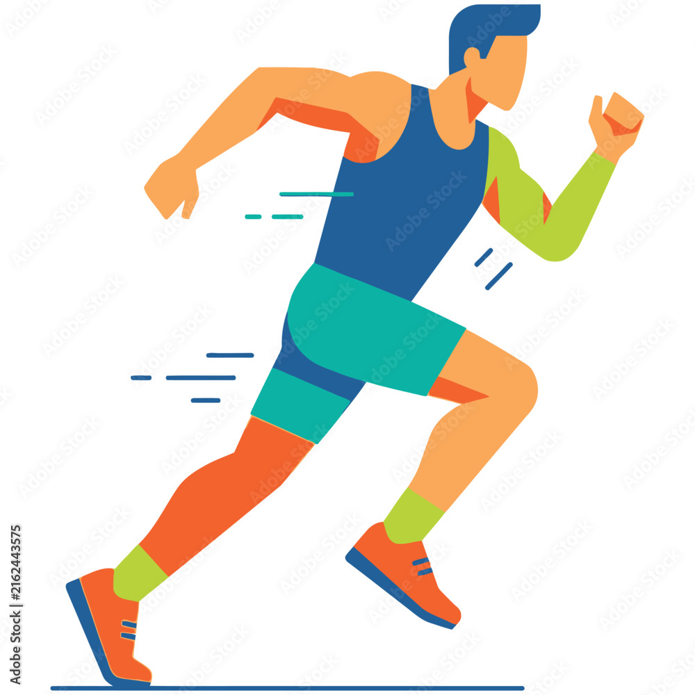 Fototapeta premium Dynamic cartoon illustration of a male runner jogging in sportswear
