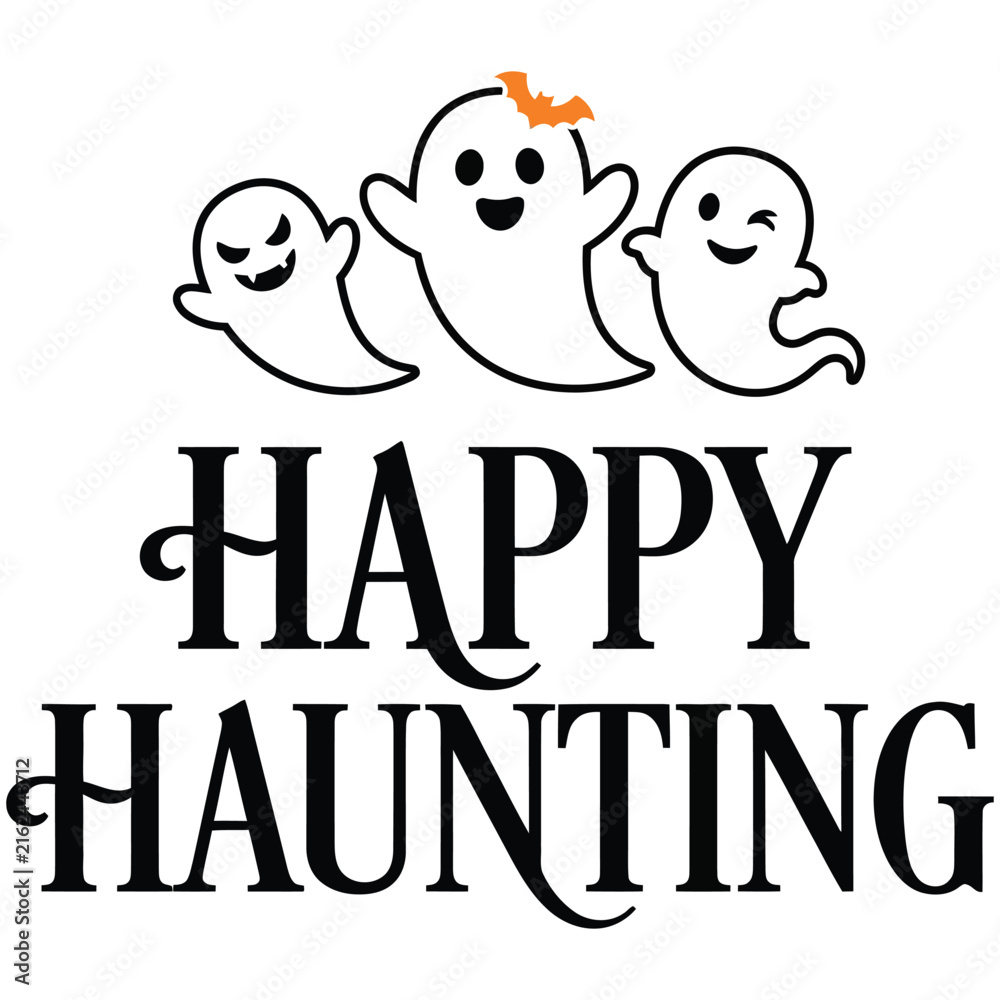 Fototapeta premium Cute ghost trio illustration with text happy haunting for halloween