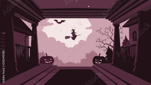 Editorial halloween night scene with witch vector illustration halloween celebration background silhouette illustration mystical folklore traditional