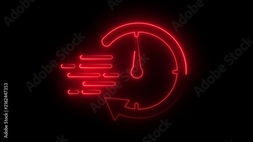 lowing red neon speedometer fast delivery icon quick service symbol dark background.