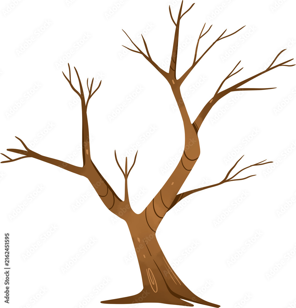 Fototapeta premium Stylized Leafless Brown Tree Illustration for Autumn or Halloween Design Projects