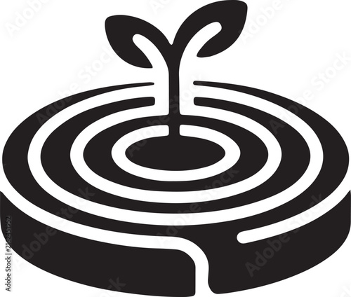 Sprout growing from a seed icon with concentric circles design and new life, cycle, and growth