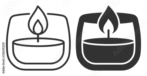candle tea light icon set in outline and solid style vector illustration on transparent background