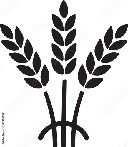 Wheat stalk silhouette, grain harvest sign, cereal crop symbol, bakery and bread icon emblem