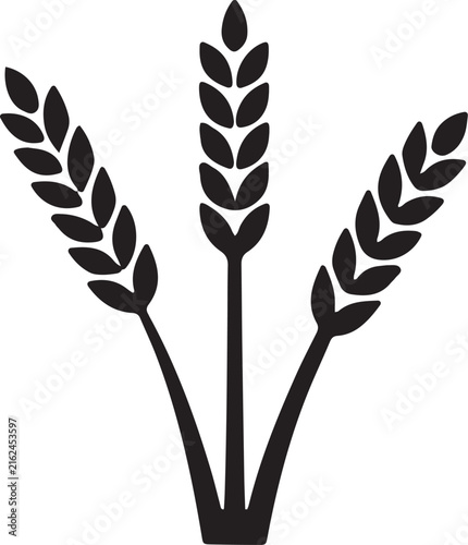 Wheat stalk vector graphic showing black silhouette of three grain ears with stems and crops