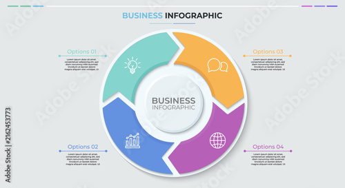 Circular business infographic with four arrow segments forming cycle