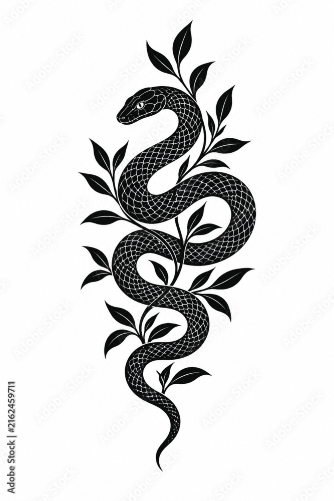 Fototapeta premium Tattoo Serpent Botanical Logo Design