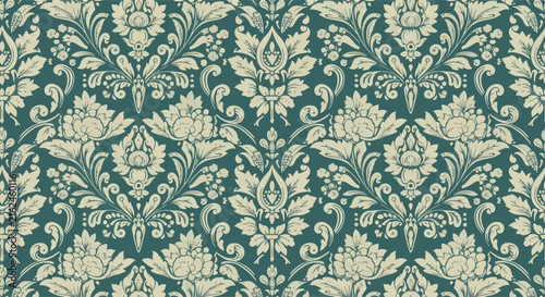 Decorative Baroque Damask Vector Print For Premium Fabric And Wallpaper