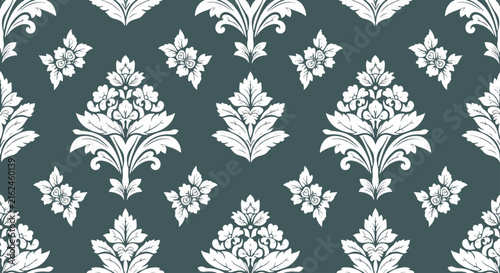 Decorative Floral Damask Vector Pattern Background With Classic Symmetrical Ornament