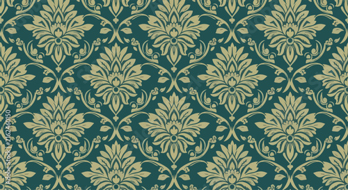 Elegant Baroque Damask Pattern Background Vector Print With Rich Ornamentation