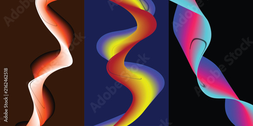 Abstract digital art featuring three vertical flowing ribbons with vibrant gradients on dark backgrounds