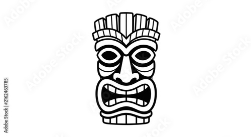 Traditional tribal carving face icon isolated on white background