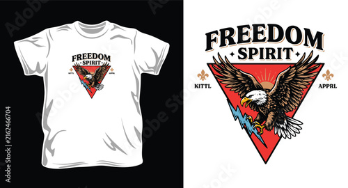 Freedom spirit eagle with lightning bolt and triangle frame vintage mascot illustration for apparel branding.