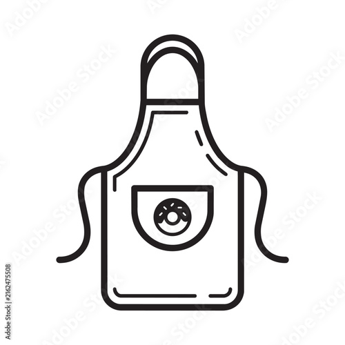 Minimal line art vector illustration of a kitchen apron with a donut pocket graphic
