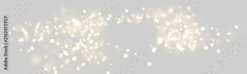 Soft golden light bokeh particles scattered horizontally with transparent background on transparent background