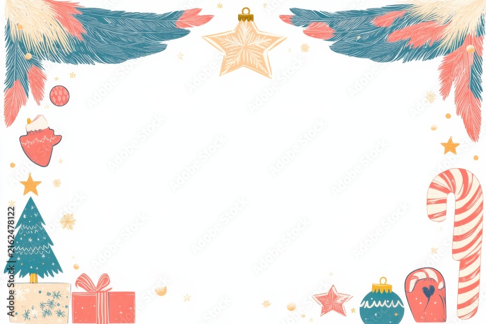 Naklejka premium Feathered wing frame a rectangular frame with wing like patterns and a christmas tree for an xmas holiday event