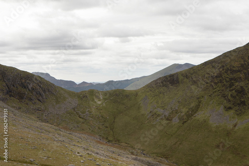 Panoramic view along the Llanberis path leading upto the peak of Snowdonia.
