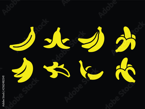 Set of yellow banana fruit icon