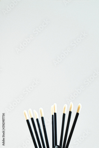Minimalist composition of applicator brushes on light background