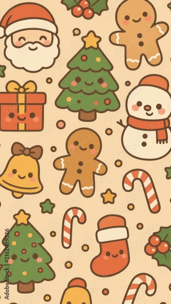 Fototapeta premium Festive cute Christmas characters mobile wallpaper