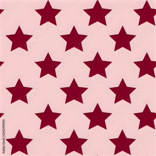 Burgundy Five-Point Star Seamless Pattern on Pale Pink Background, Minimal Retro Geometric Wallpaper