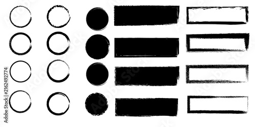 Fotografie Set of hand drawn geometric shapes including circles solid dots rectangles and o