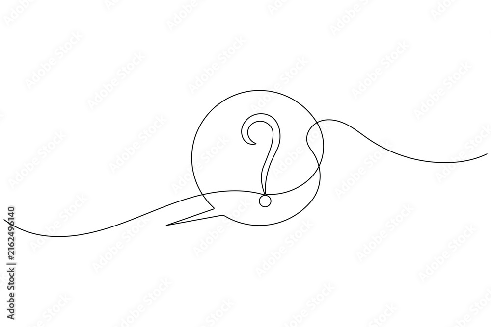Obraz premium Question mark in a speech bubble icon sign continuous one line drawing on white background minimalist single art asking survey and problem solution symbol editable outline vector illustration