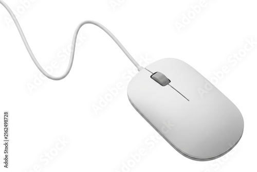 Bild auf Leinwand Modern White Wired Computer Mouse with Sleek Design