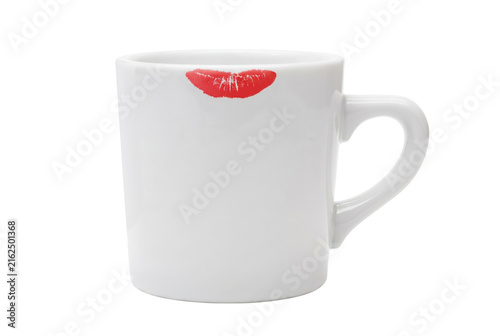Canvastavla Red Lipstick Mark on a White Ceramic Cup