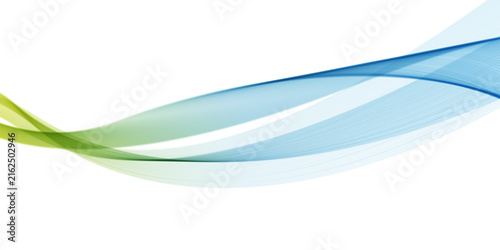 Smooth abstract blue flowing wave with transparent gradient lines on white background, modern design