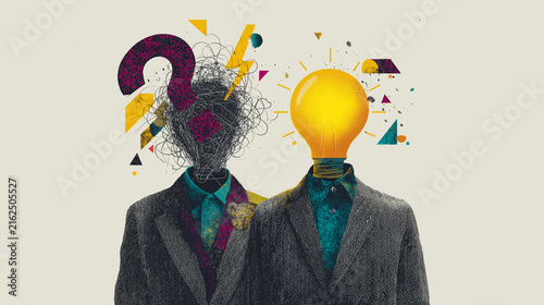 Creative Thinking and Problem Solving Concept with Confused Mind and Light Bulb Idea