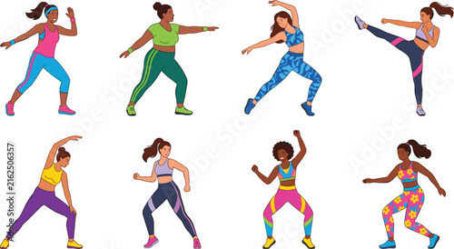 Fitness and workout women colorful vector icon set featuring athletic and exercise symbols
