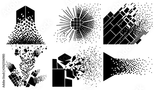 Картината върху платно Pixel Gradient Decay and Geometric Disintegration Abstract Vector Set