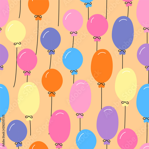 Colorful balloon seamless pattern on peach background for birthday celebrations