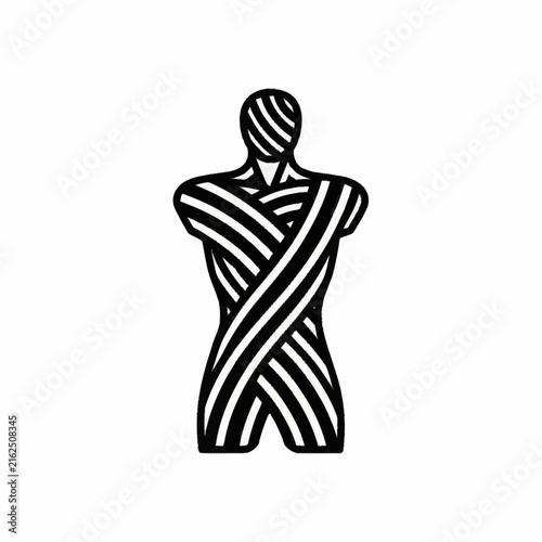 Sleek Black and White Striped Minimalist Human Torso Artwork for Modern Design Use with high quality professional line art symbols for modern creative design and digital branding projects