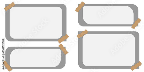 WebVintage photo frame collage with gray rounded rectangular borders and beige masking tape accents, isolated on white background.