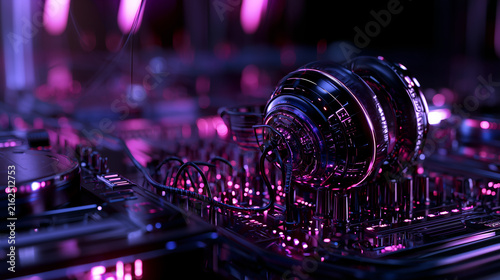 extravagant futuristic headphone music wallpaper design, futuristic neon music background with digital energy, luxurious abstract electronic music wallpaper