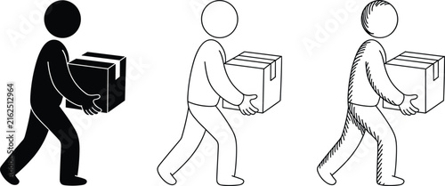Three people carrying black suitcases, flat woman child de