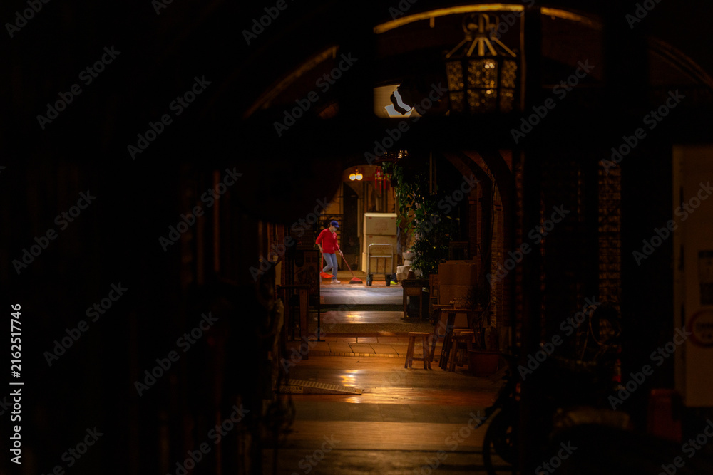 Fototapeta premium Warmly Lit Historic Arcade in Dadaocheng Taipei
