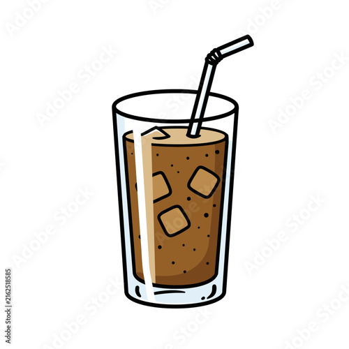 Refreshing iced coffee in a tall glass with a straw.