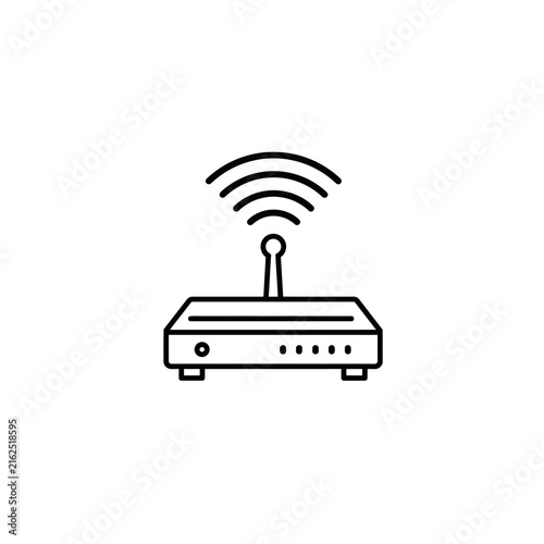 Router with Antenna Emitting Wireless Signal.