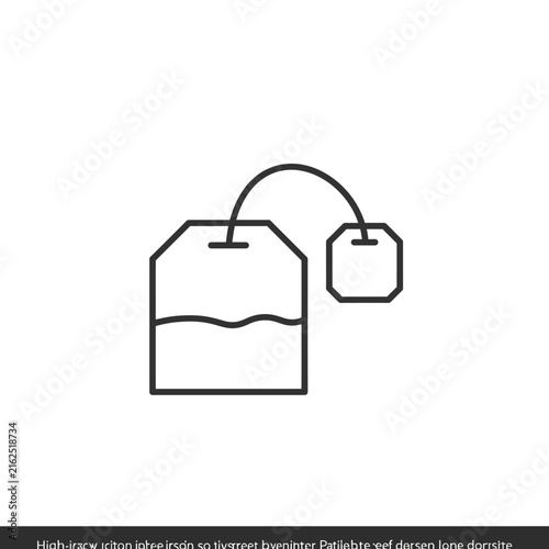 Simple Line Art Icon of a Tea Bag with String and Tag.