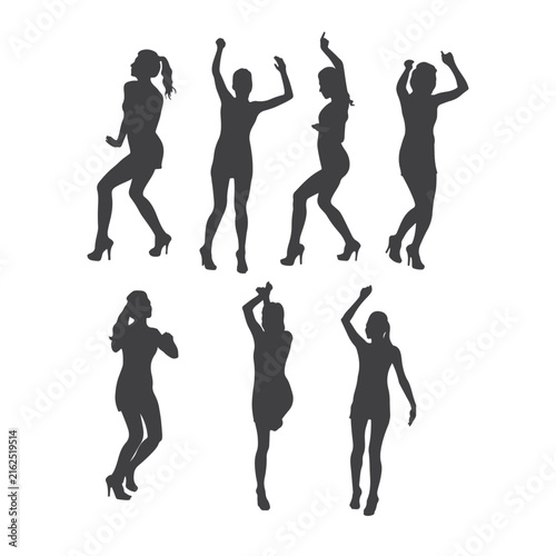 Fotografía Dancing Women Silhouettes Vector Set featuring Young Females Posing in High Heels