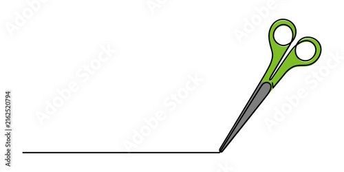 Scissors cutting thread hair textile one line art, barbershop metallic sharp tool or tailor sewing accessory continuous drawing contour, craft cutting hairdressing outline. Editable stroke. Isolated