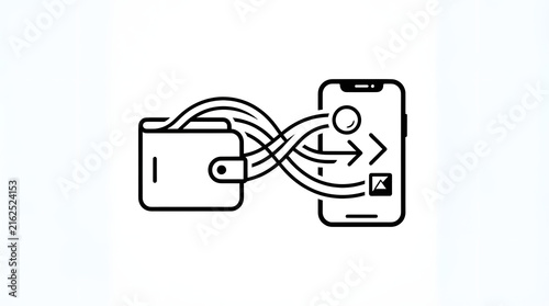 Digital Wallet Money Transfer to Mobile Phone Line Icon Vector Illustration
